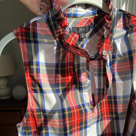 J Crew Holiday Plaid Tartan Ruffle Neck Tank - Picture 11 of 16